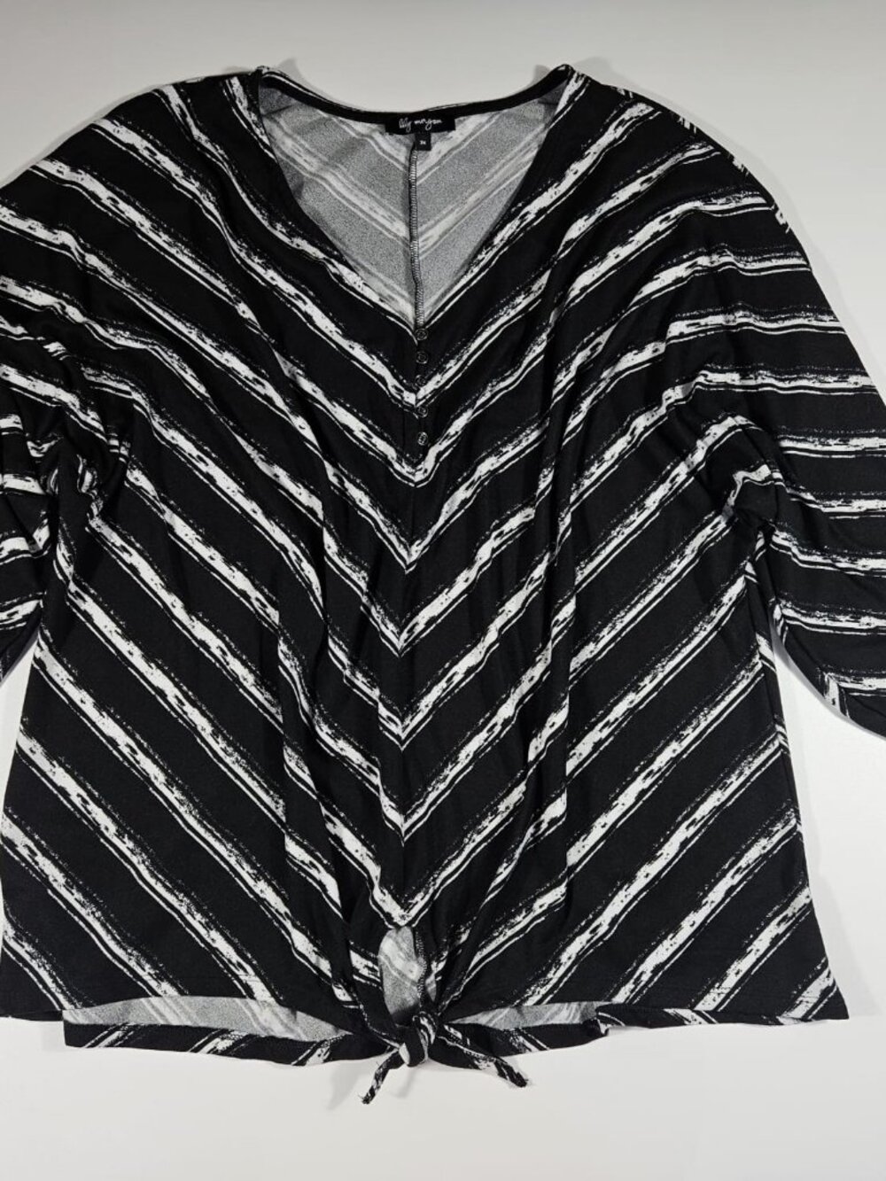 LILY MORGAN Black & White Striped Tie-Front Top ~ Size 2X